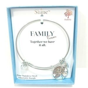 New Shine Family Fine Stainless Steel Adjustable Silver Tone Bangle
